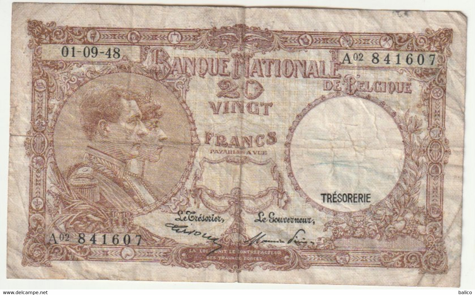 Belgique, 20 Francs, 01 - 09 - 1948 - 20 Franchi