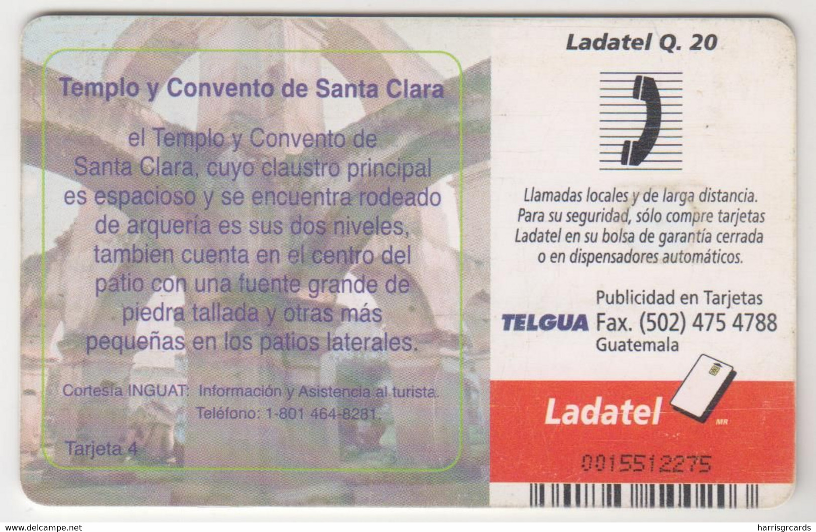 GUATEMALA - Colonial Guatemala-Templo Y Convento De Santa Clara - Tarjeta 4, Telgua-111, Used - Guatemala