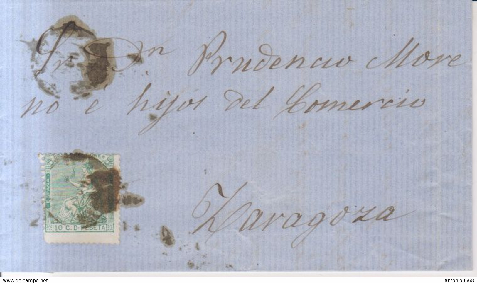 Año 1873 Edifil 133 10c Alegoria Carta Membrete Alcañiz Teruel  Estanislao Santos - Cartas & Documentos