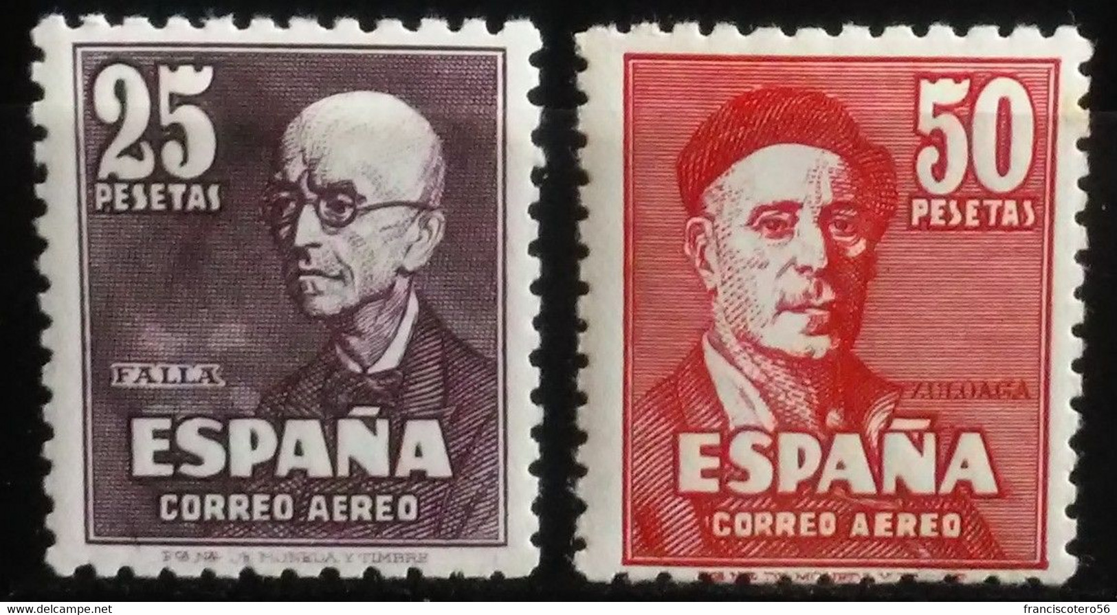 España: Año. 1947 - Aéreos. Serie, CPTA. 2/Val. ( Falla Y Zuloaga ) Número De Control Al Dorso. Dent. 9 - 3/4 X 10 -1/2 - Nuevos