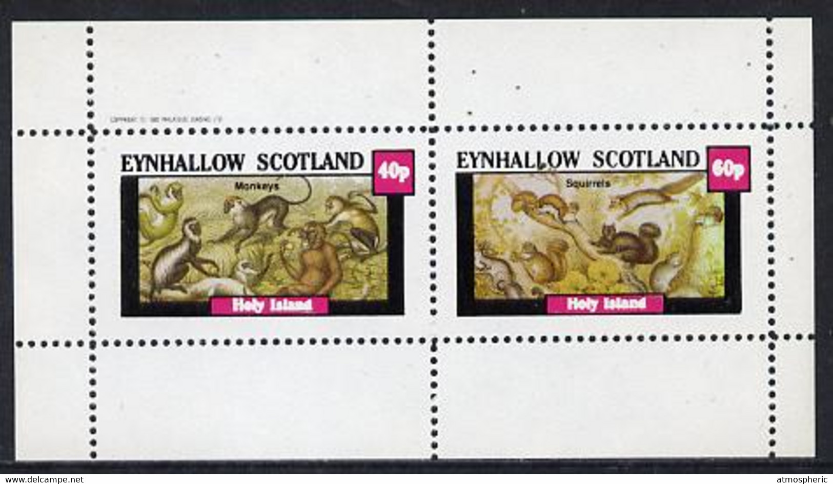 Eynhallow 1982 Animals #10 (Monkeys & Squirrels) Perf  Set Of 2 Values (40p & 60p) U/M - Unclassified