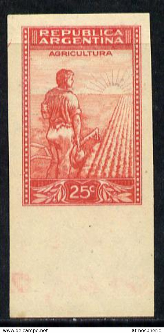 Argentine Republic 1936 Ploughman 25c Imperf Proof In Red On Cream Ungummed Paper, As SG 656 - Unused Stamps