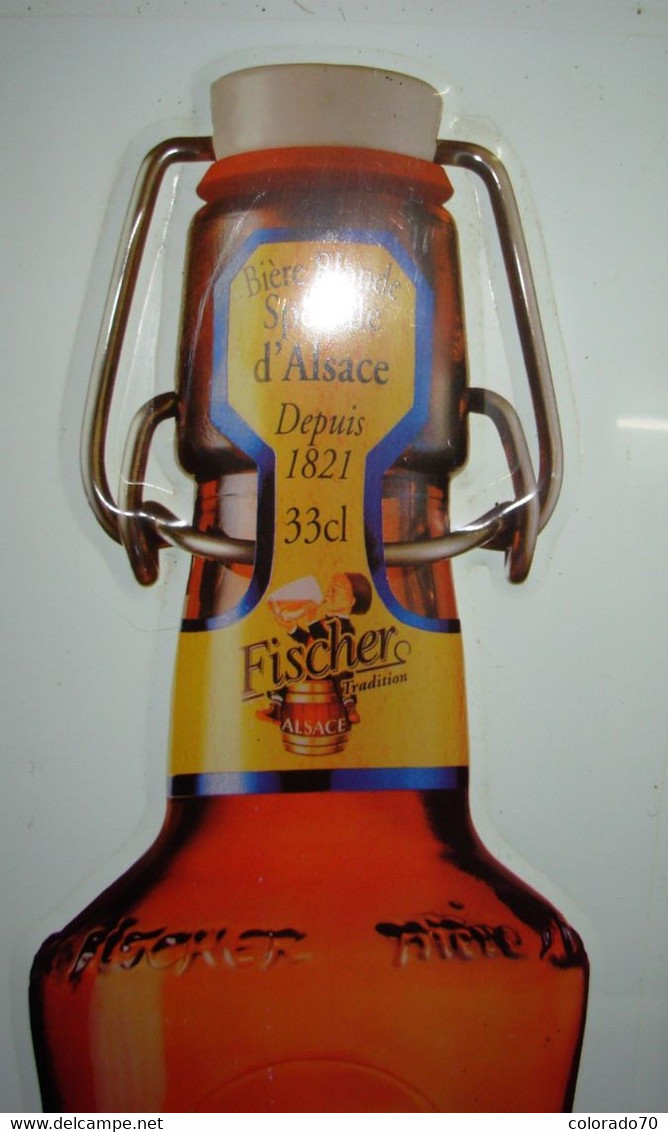 PLAQUE PUBLICITAIRE  BIERE BLONDE FISCHER 50 X 20 CM   En Tôle Imprimée, Jamais été Exposée Dehors - Plaques En Tôle (après 1960)