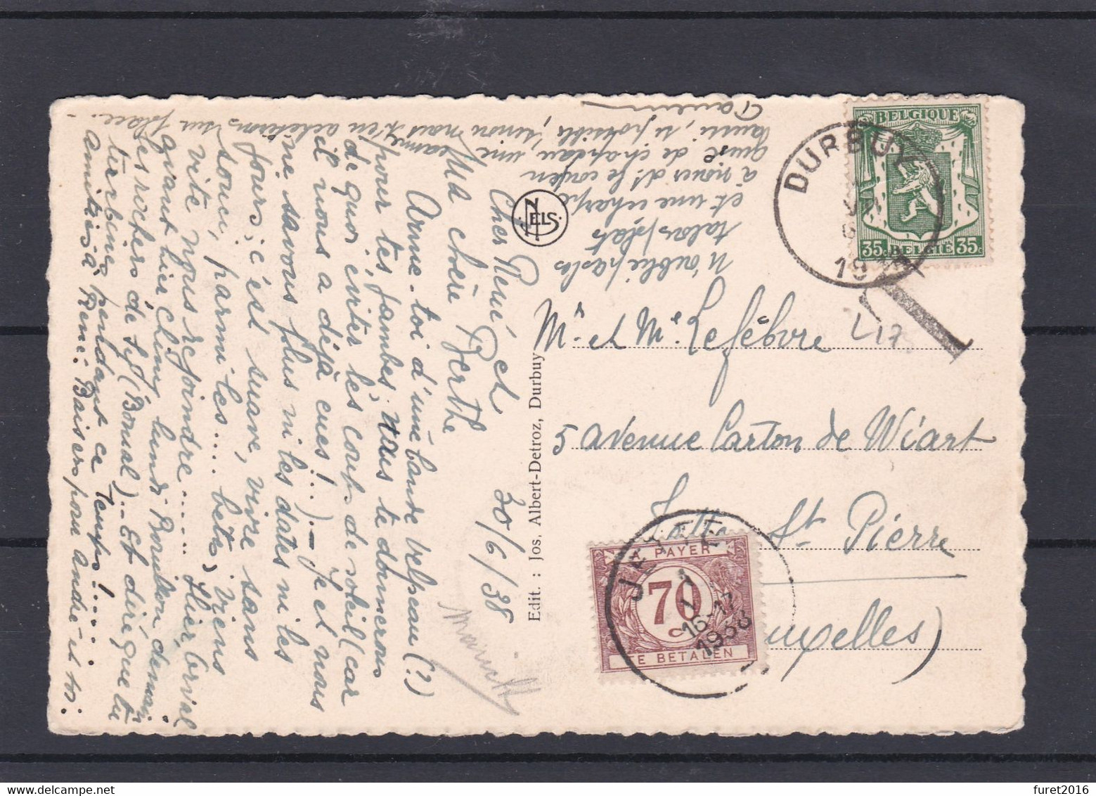 Petit Sceau  / Carte  Avec Taxe De DURBUY Vers Jette - 1935-1949 Small Seal Of The State