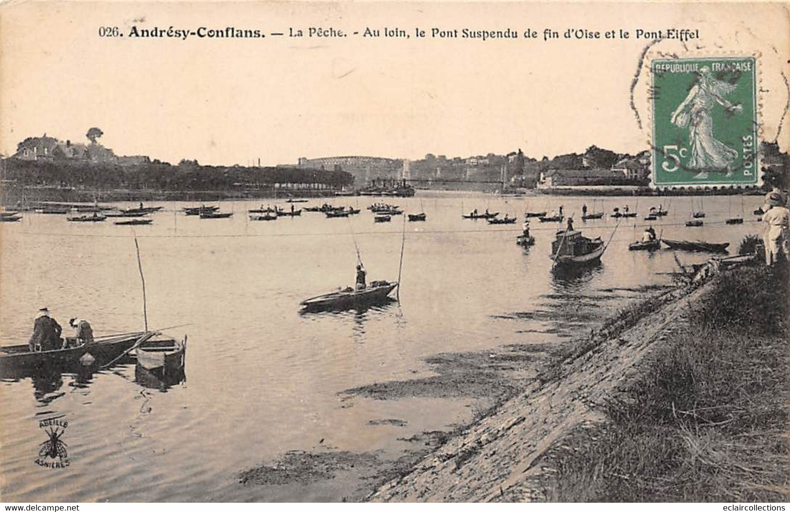 Andrésy-Conflans              78        La Pêche  . A Loin, Fin D'Oise Et Le Pont Eiffel           (voir Scan) - Andresy