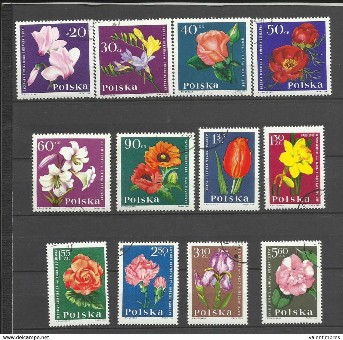 Pologne   YT  Oblitérés 1394/405 Fleurs Flowers  Rose Pivoines     Poland Polska Polen - Sonstige & Ohne Zuordnung