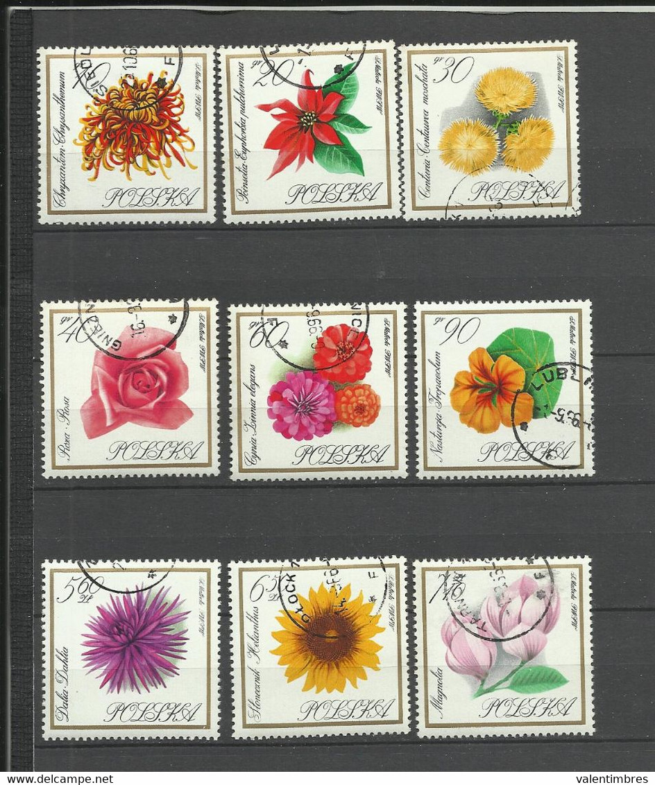 Pologne   YT  Oblitérés 1546/54   Fleurs  Rose Chrysanthème Capucine Dahlia Magnolia Poland Polska Polen - Autres & Non Classés