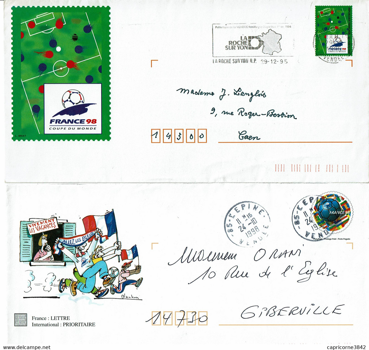 2 Enveloppes PAP - COUPE DU MONDE - FRANCE 98 - ALLEZ LES BLEUS - PAP: Sonstige (1995-...)