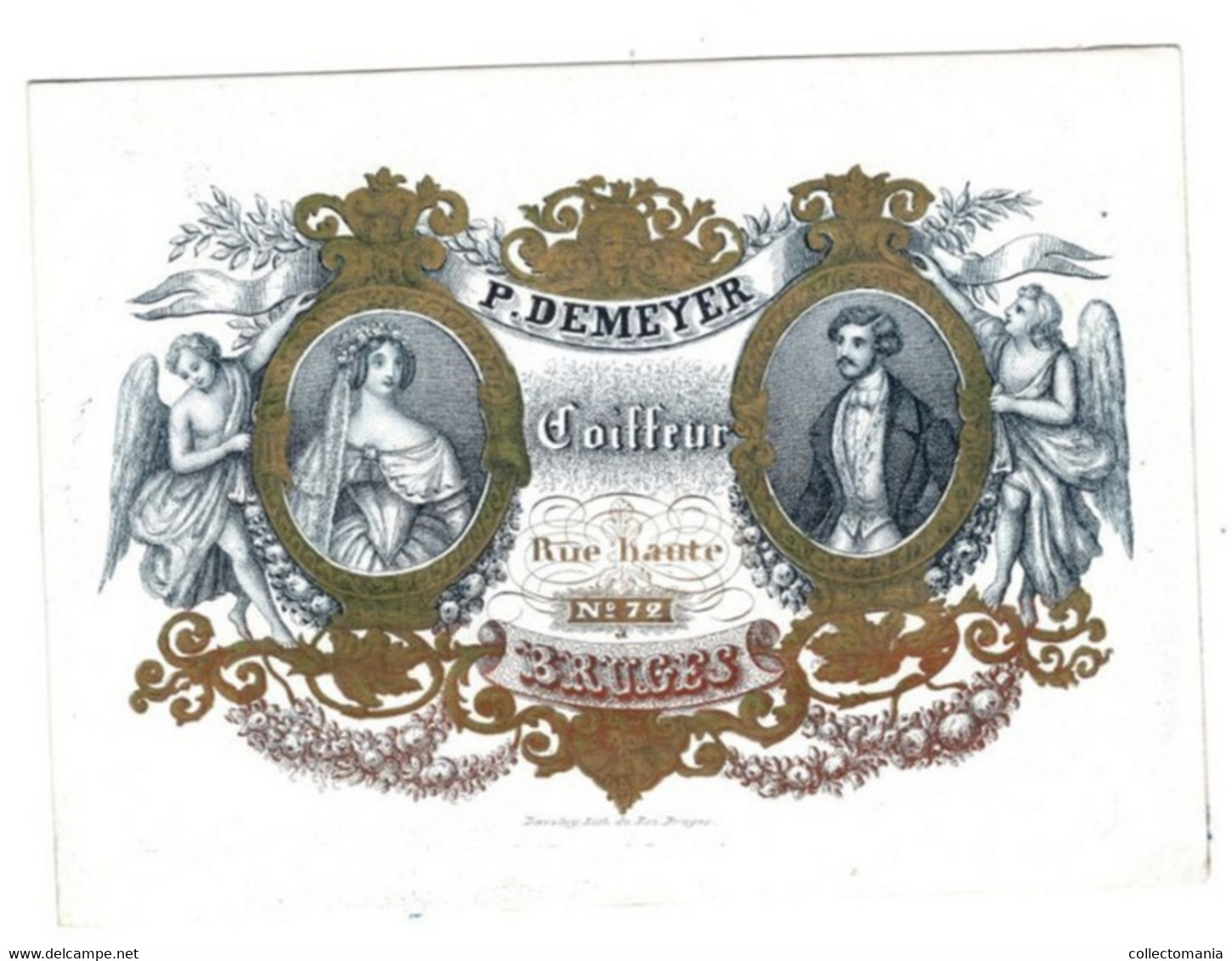 P. Demeyer Coiffeur Rue Haute Bruges Anges Litho Du Roi Daveluy  14,5x10,5cm - Cartes Porcelaine