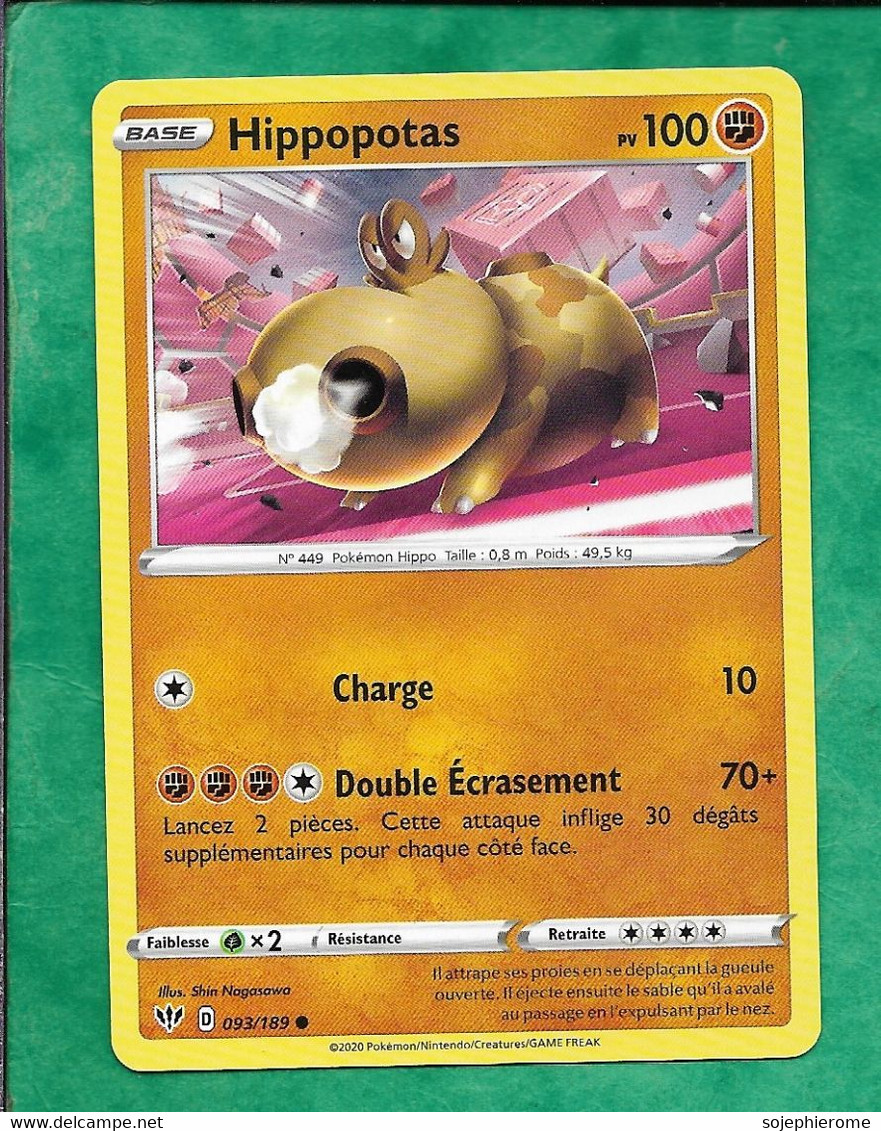 Pokémon 2020 Epée Et Bouclier Ténèbres Embrasées 093/189 Hippopotas 2scans - Épée & Bouclier