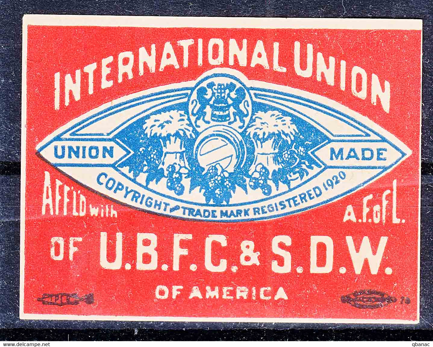 USA 1920 International Union, Vignette, Cinderella, Lebel - Ohne Zuordnung