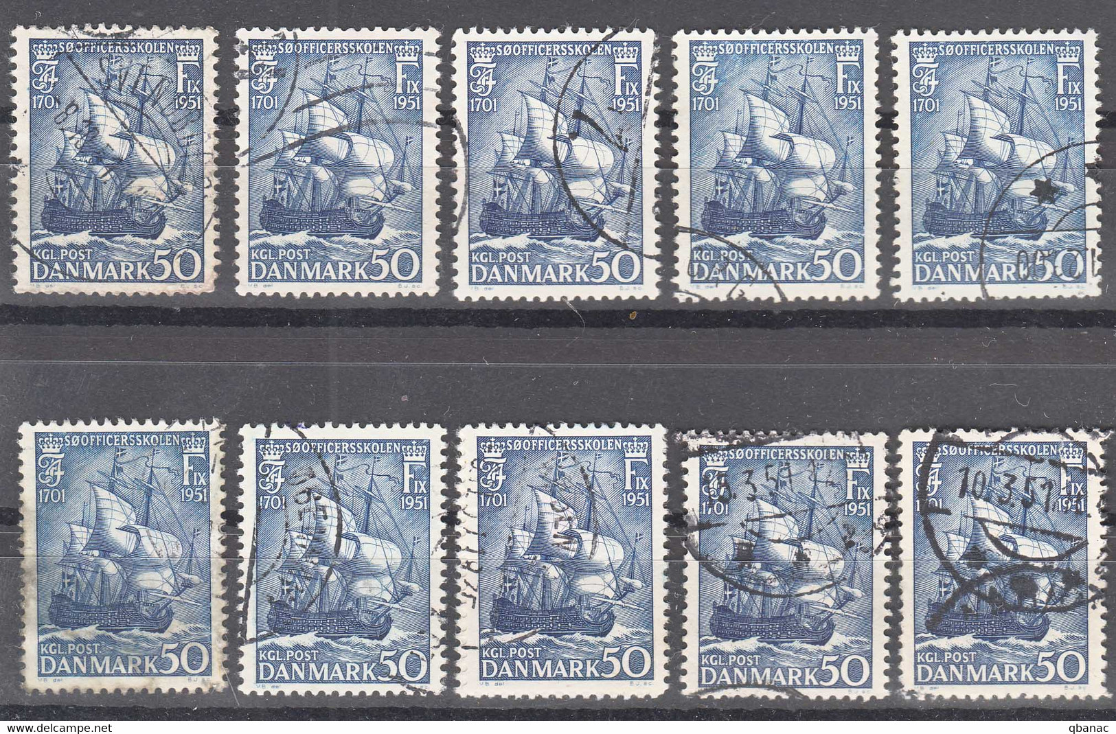 Denmark 1951 Boats Ships 10 X Mi#324 Used - Used Stamps