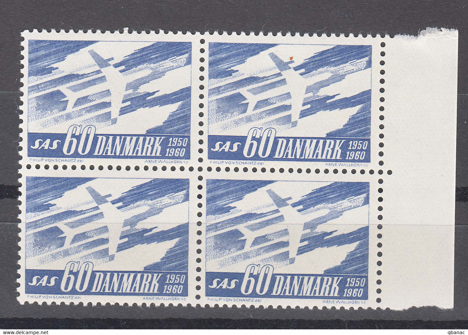 Denmark 1961 Mi#388 Mint Never Hinged Piece Of 4 - Neufs