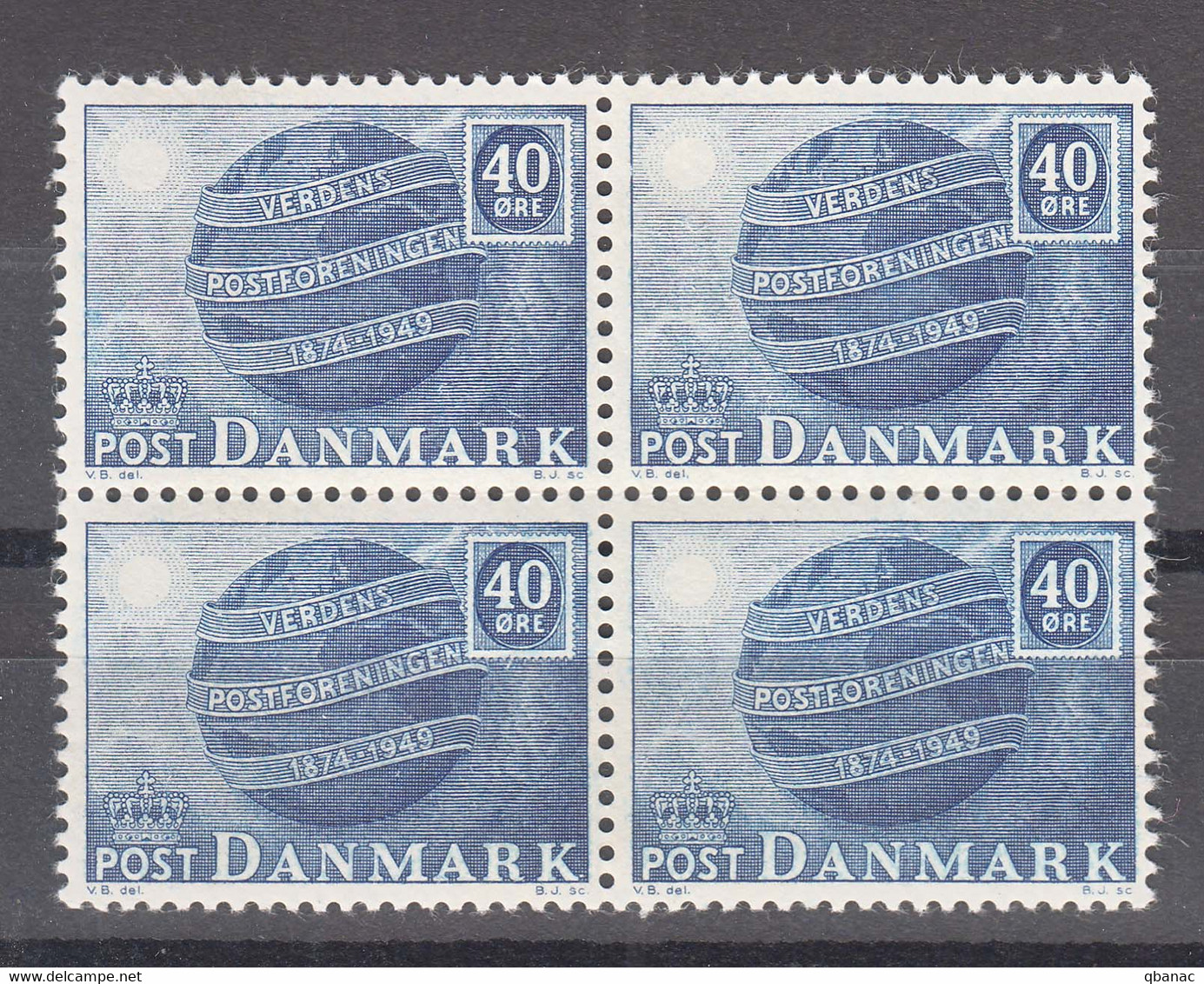 Denmark 1949 Mi#320 Mint Never Hinged Piece Of 4 - Nuevos