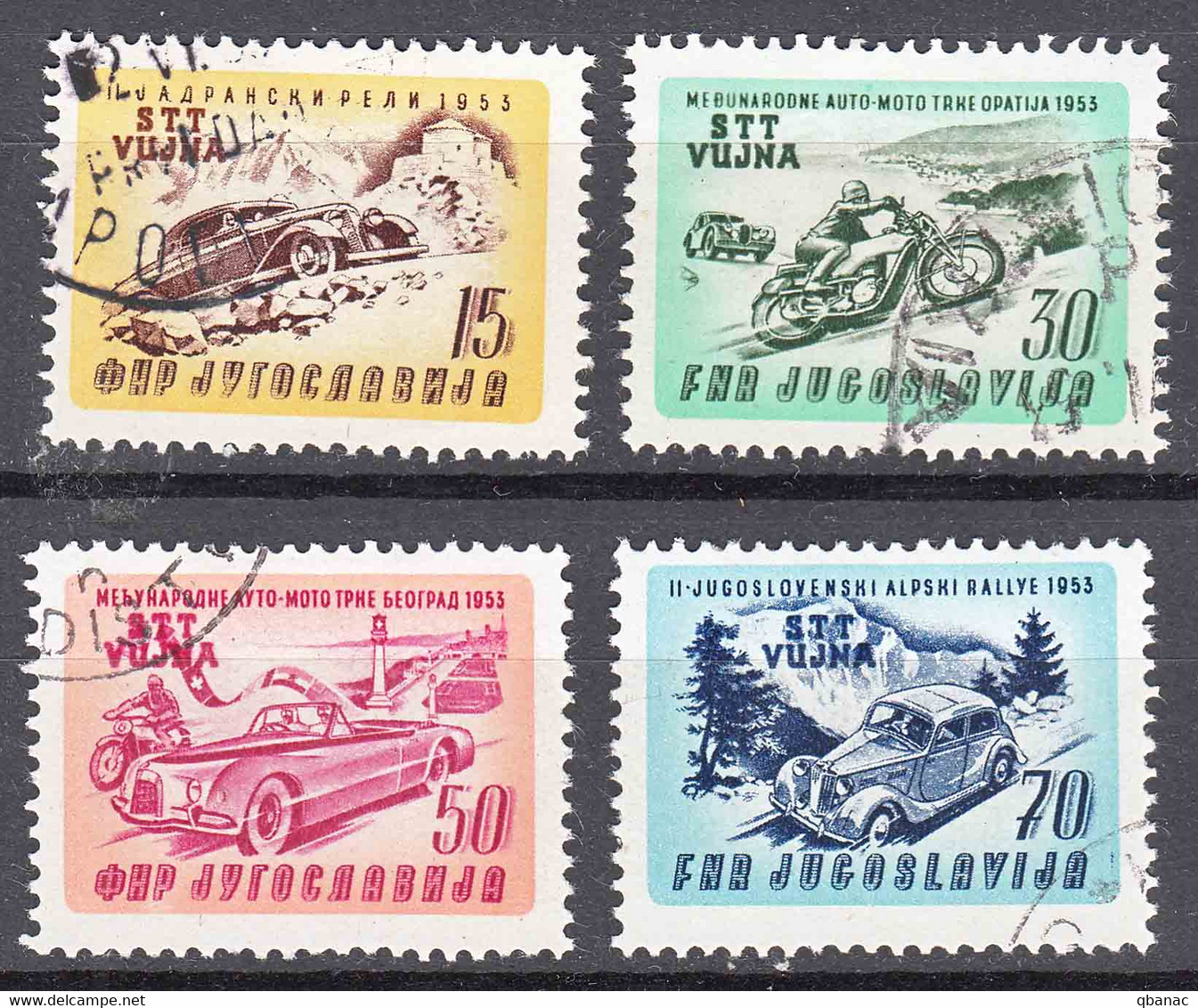 Italy Yugoslavia Trieste Zone B, Auto-Moto Racing 1953 Mi#98-101, Sassone#85-88 Used - Usados