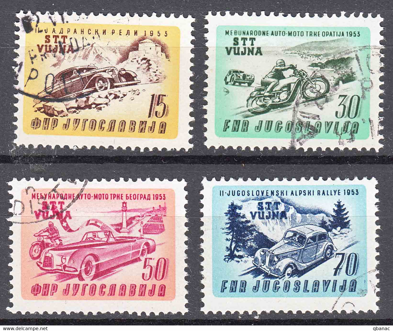 Italy Yugoslavia Trieste Zone B, Auto-Moto Racing 1953 Mi#98-101, Sassone#85-88 Used - Gebraucht