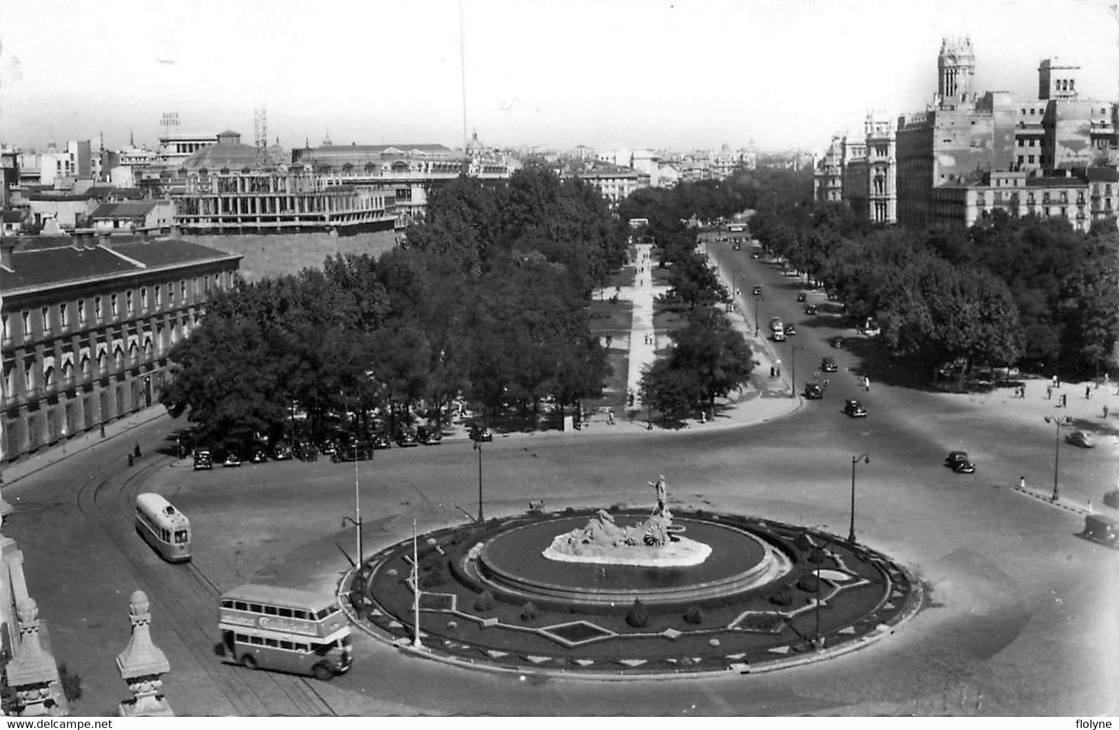 Madrid - Fuente De Neptuno Y Paseo Del Prado - Tramway Tram - Autobus - Espagne España - Madrid