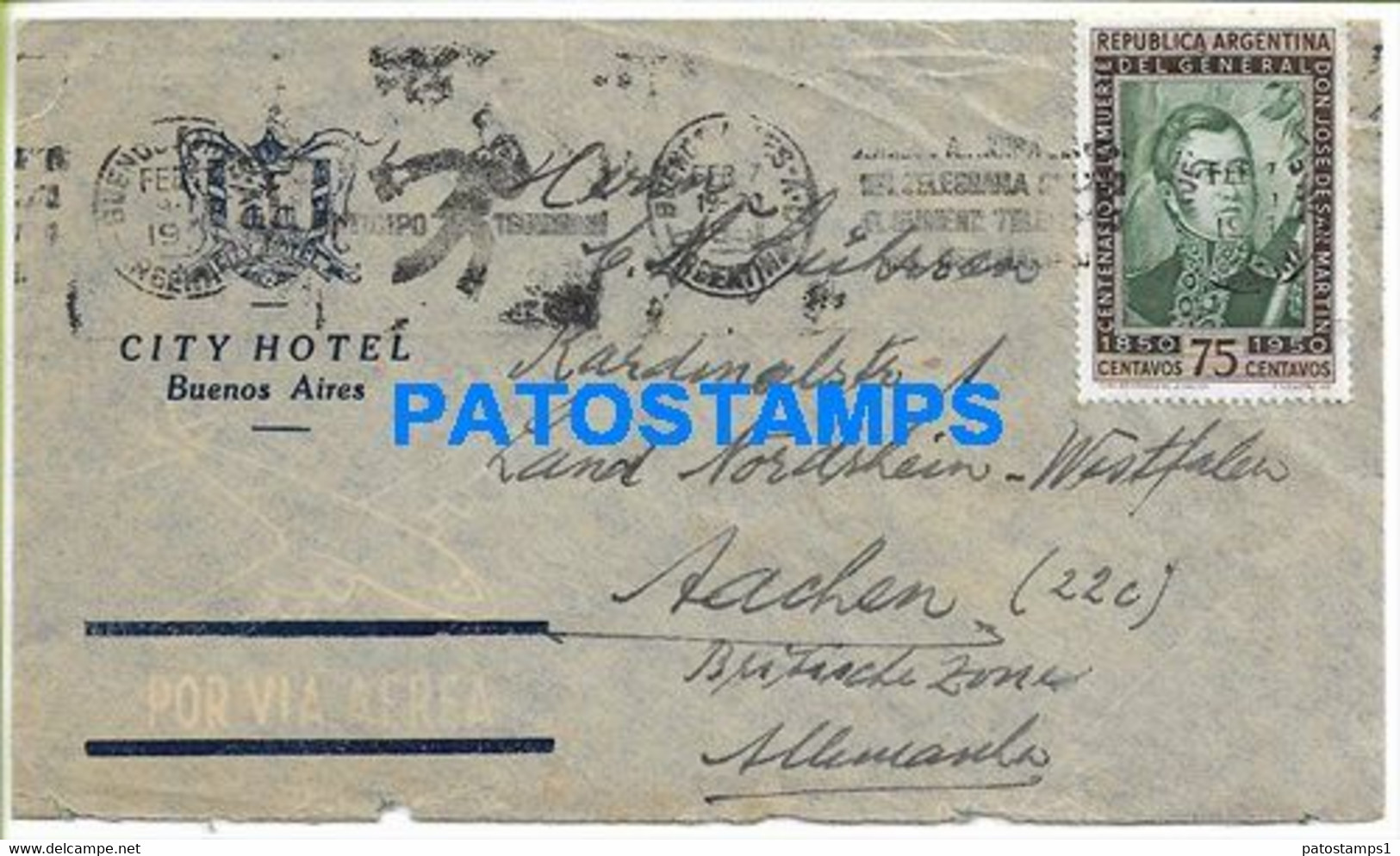 149735 ARGENTINA BUENOS AIRES CITY HOTEL COVER CANCEL YEAR 1951 CIRCULATED TO GERMANY NO POSTAL POSTCARD - Other & Unclassified