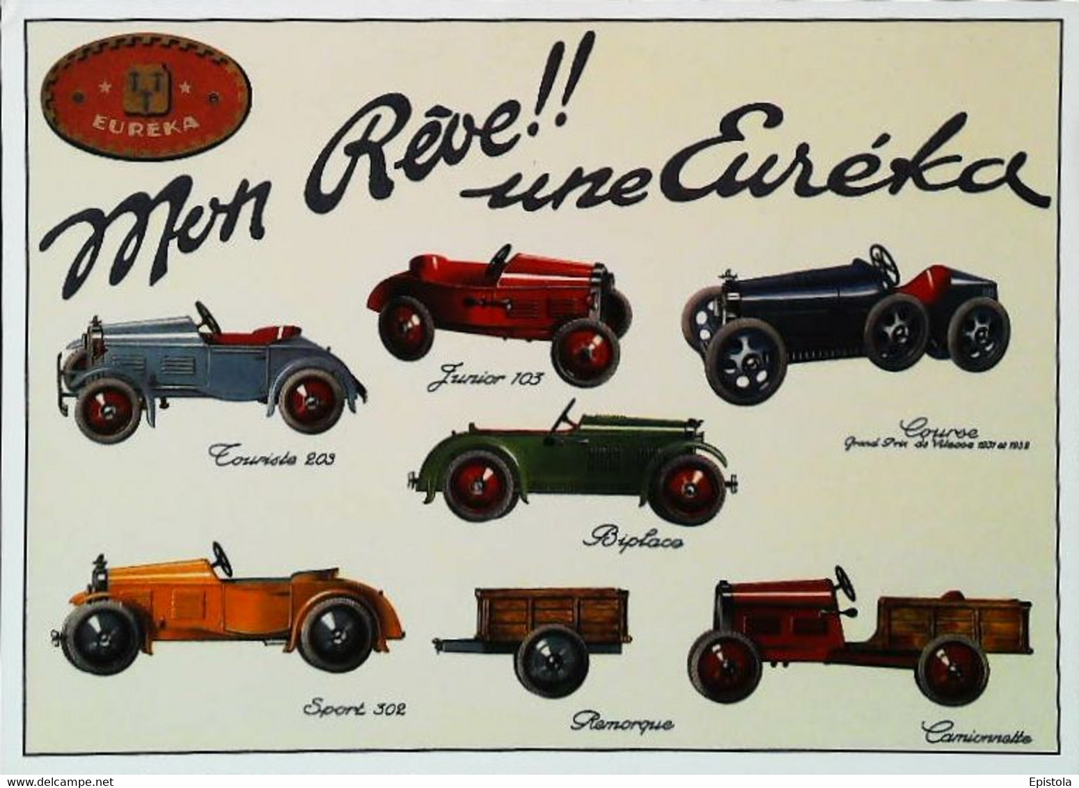 ► Carte Postale Publicité - Voiture à Pédales EUREKA  Jouet Automobile Pedal  Car Toy  - Reproduction - Publicitaires - Toutes Marques