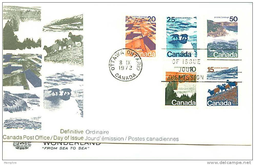 1972 Mid-value Landscape Definitives Sc 594-8 Combination Official FDC - 1971-1980