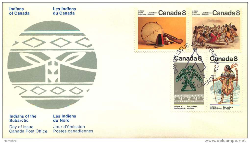 1975  Subarctic Indians Sc 574-7  2 Se-tenant Pairs  Combination Official FDC - 1971-1980