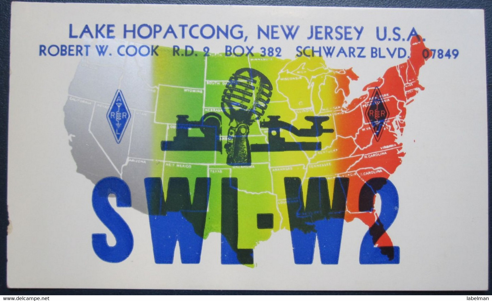 UNITED STATES USA QSL AMATEUR SHORTWAVE RADIO STATION CARD SWLW2 LAKE HOPATCONG NEW JERSEY POSTCARD ANSICHTSKARTE - Cherry Hill