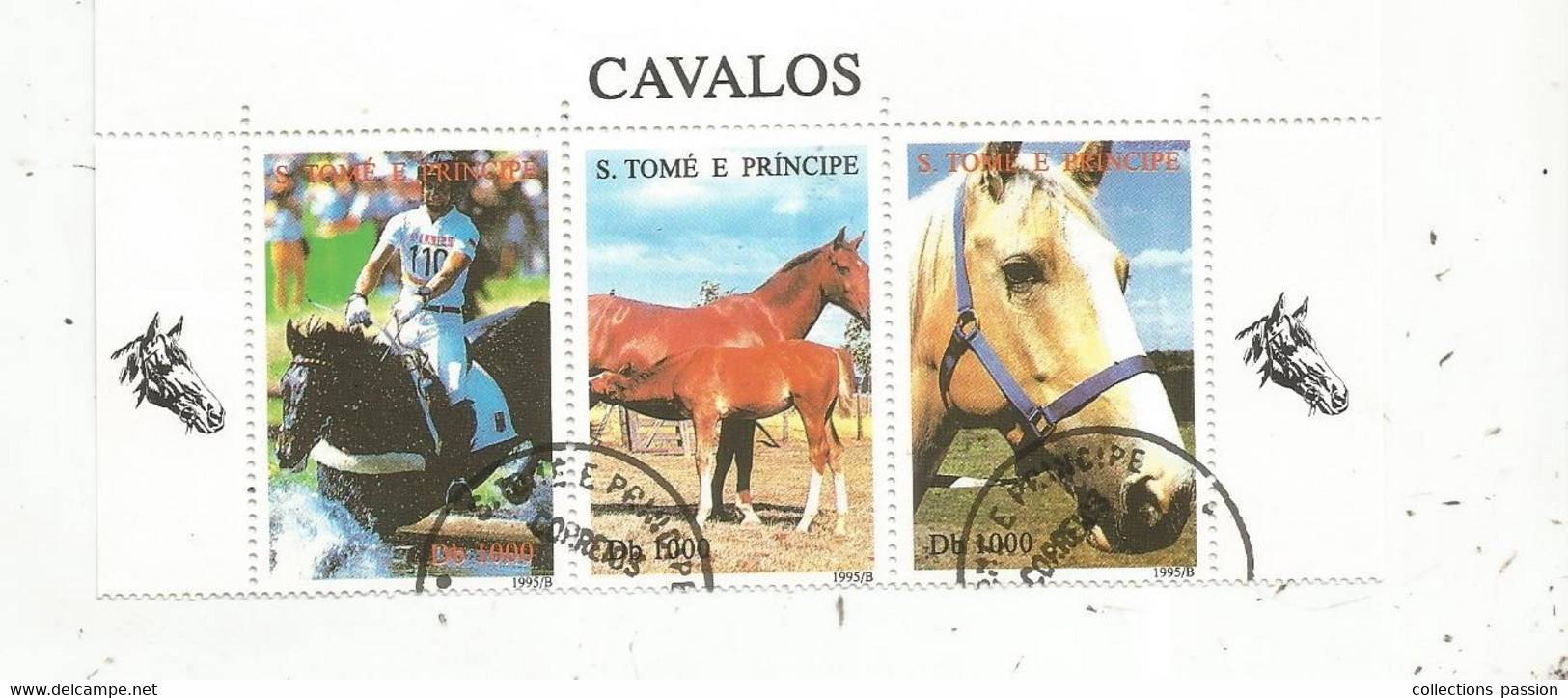 Bloc De 3 Timbres , Chevaux , Cavalos , SAO TOME ET PRINCIPE ,1995 - São Tomé Und Príncipe