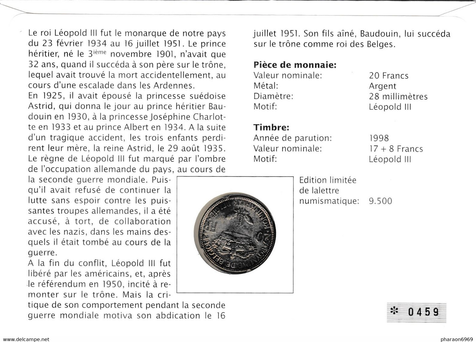 2 Scans Enveloppe Numérotée 2738 Roi Léopold III - Numisletters