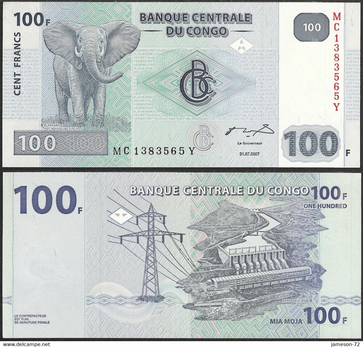 CONGO DEMOCRATIC REPUBLIC - 100 Francs 2007 P#98 Africa Banknote - Edelweiss Coins - République Démocratique Du Congo & Zaïre