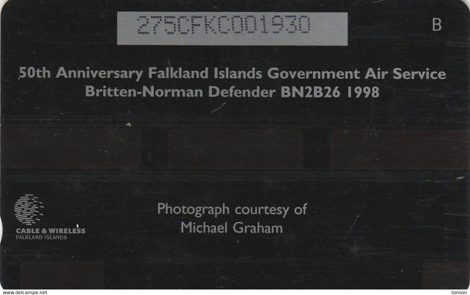 Falkland Islands,  FLK275C, Figas Fisheries Patrol. Avion: Britten-Norman Defender BN2B2, Airplane, 2 Scans.   275CFKC. - Falklandeilanden