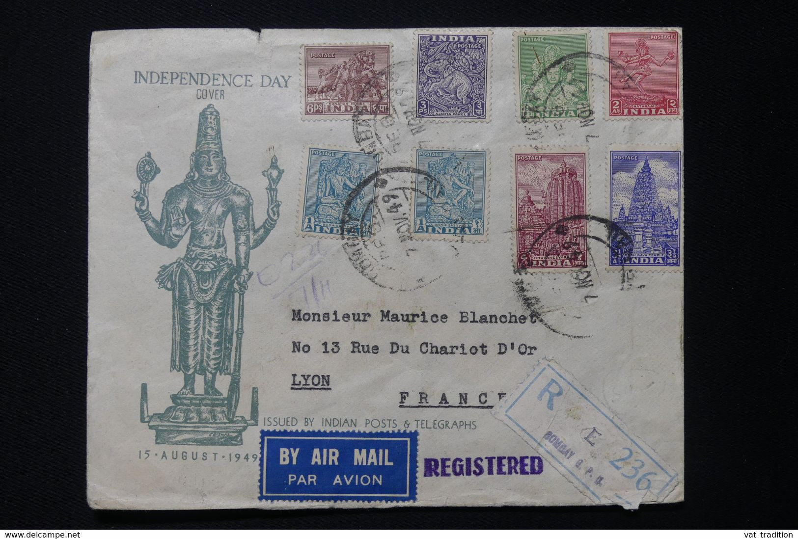 INDE - Enveloppe De L 'Indépendance En Recommandé De Bombay Pour La France En 1949 - L 82236 - Covers & Documents