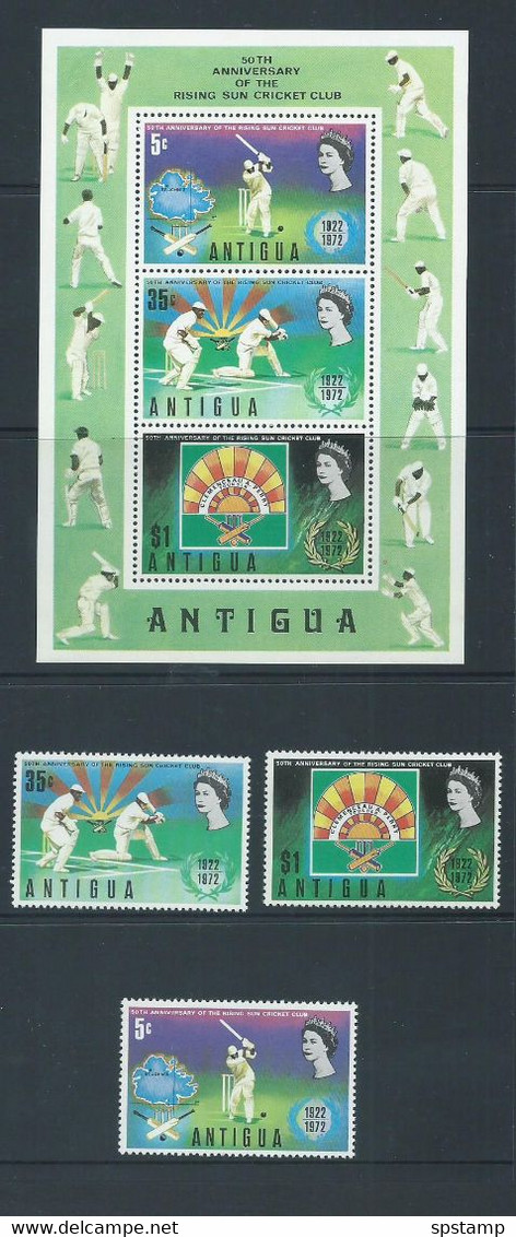 Antigua 1972 Cricket Club Anniversary Set Of 3 & Miniature Sheet MNH - Autres & Non Classés