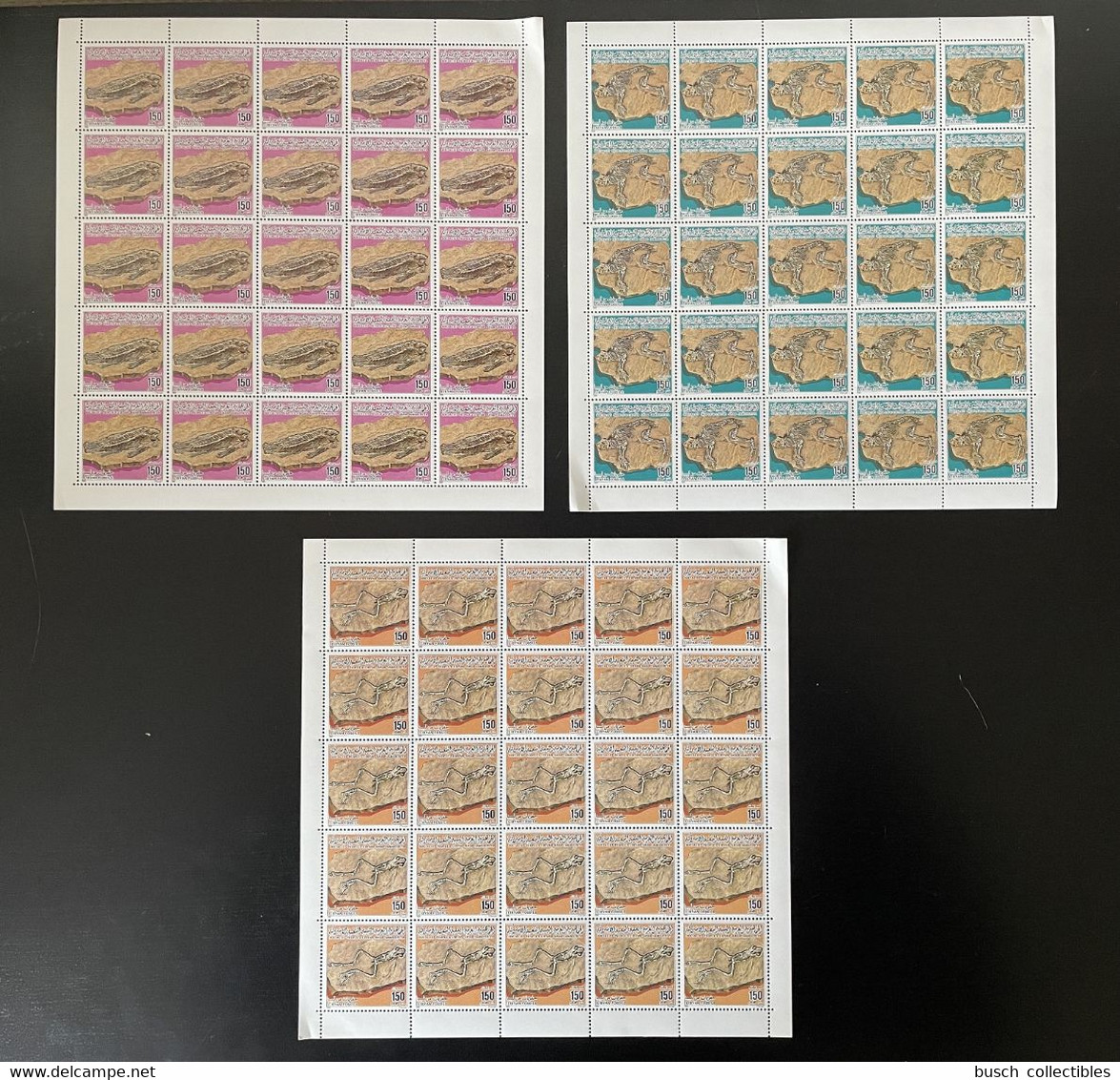 Libye Libya 1985 Mi. 1478 - 1480 Libyan Fossils Fossilien Fossiles Full Sheets Of 25 Stamps RARE SCARCE - Archeologie