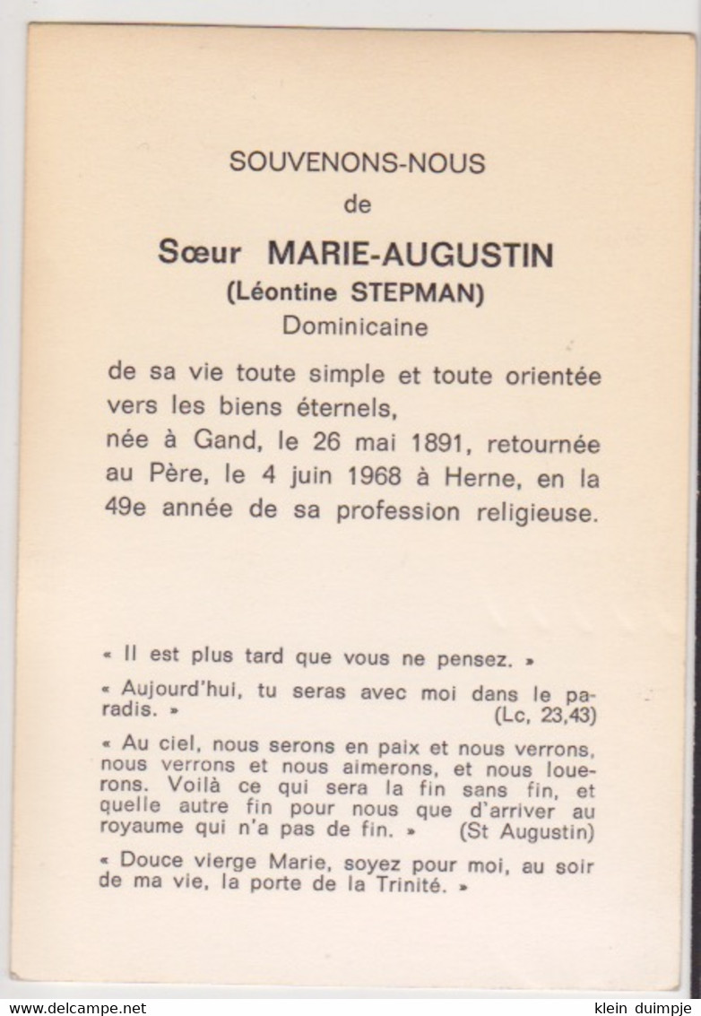 Doodsprentje Soeur Marie-Augustin, Léontine Stepman. Dominicaine. °Gent, +Herne. - Avvisi Di Necrologio