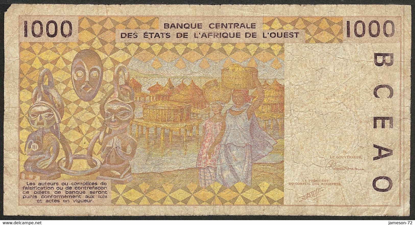 WEST AFRICAN STATES - 1000 Francs 1990 Series A P# 107Aj - Edelweiss Coins - États D'Afrique De L'Ouest