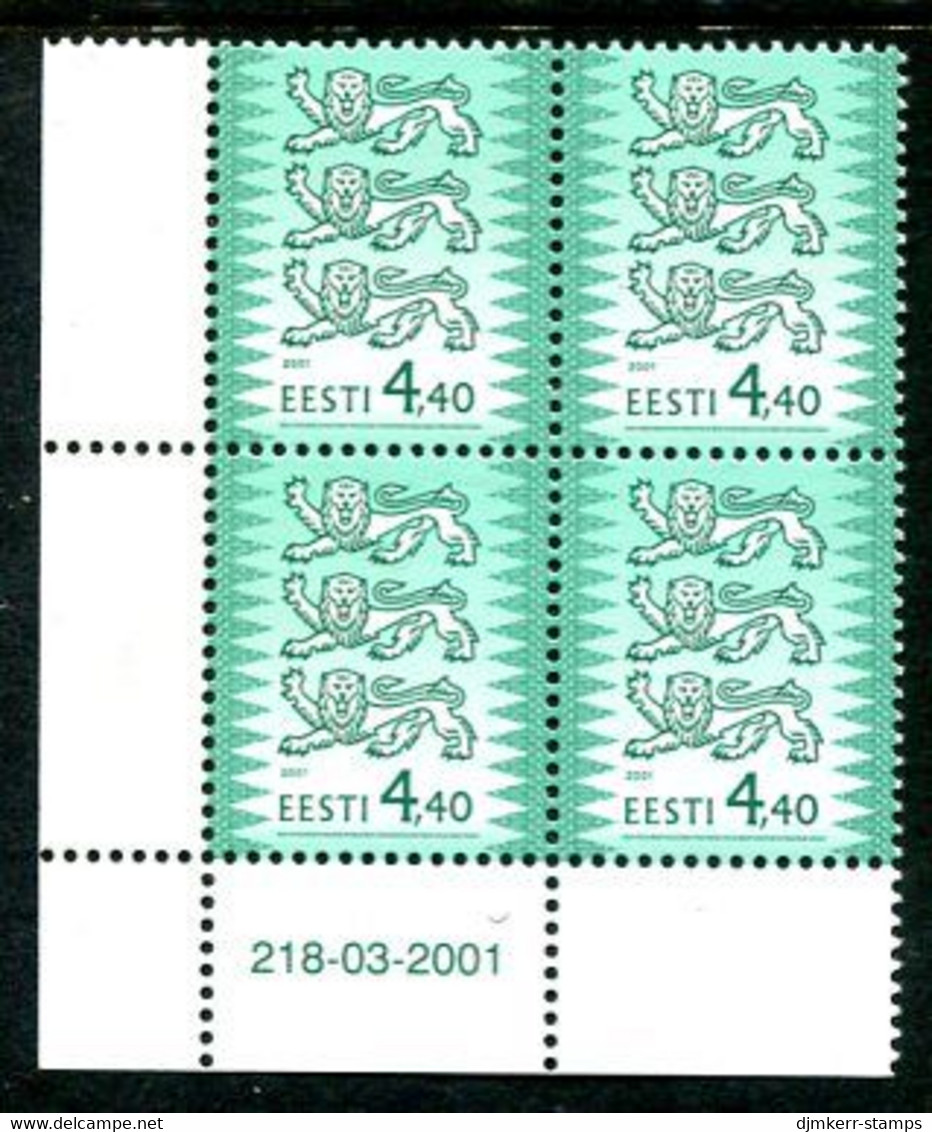 ESTONIA 2001 Arms Definitive 4.40 Kr. Block Of 4 Dated 2001  MNH / **.  Michel 376 II - Estland