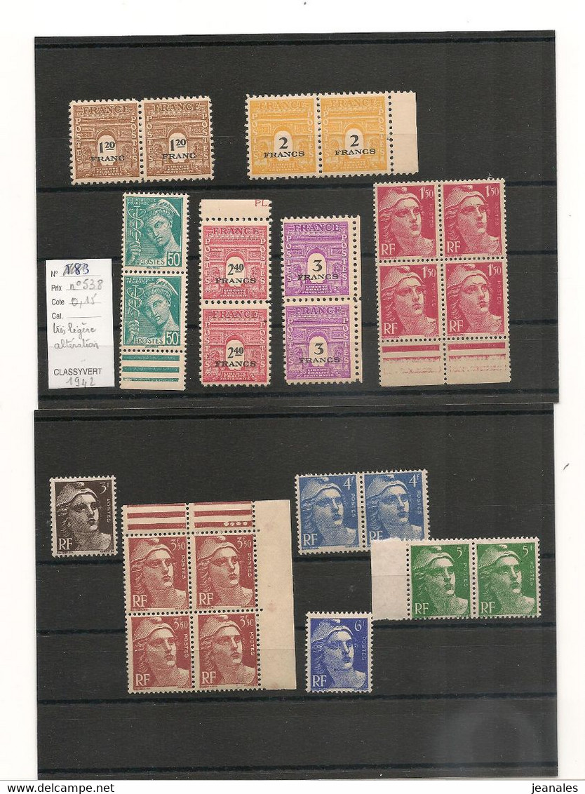 FRANCE 1942/47 LOT DE TIMBRES ** Forte Côte - Nuevos