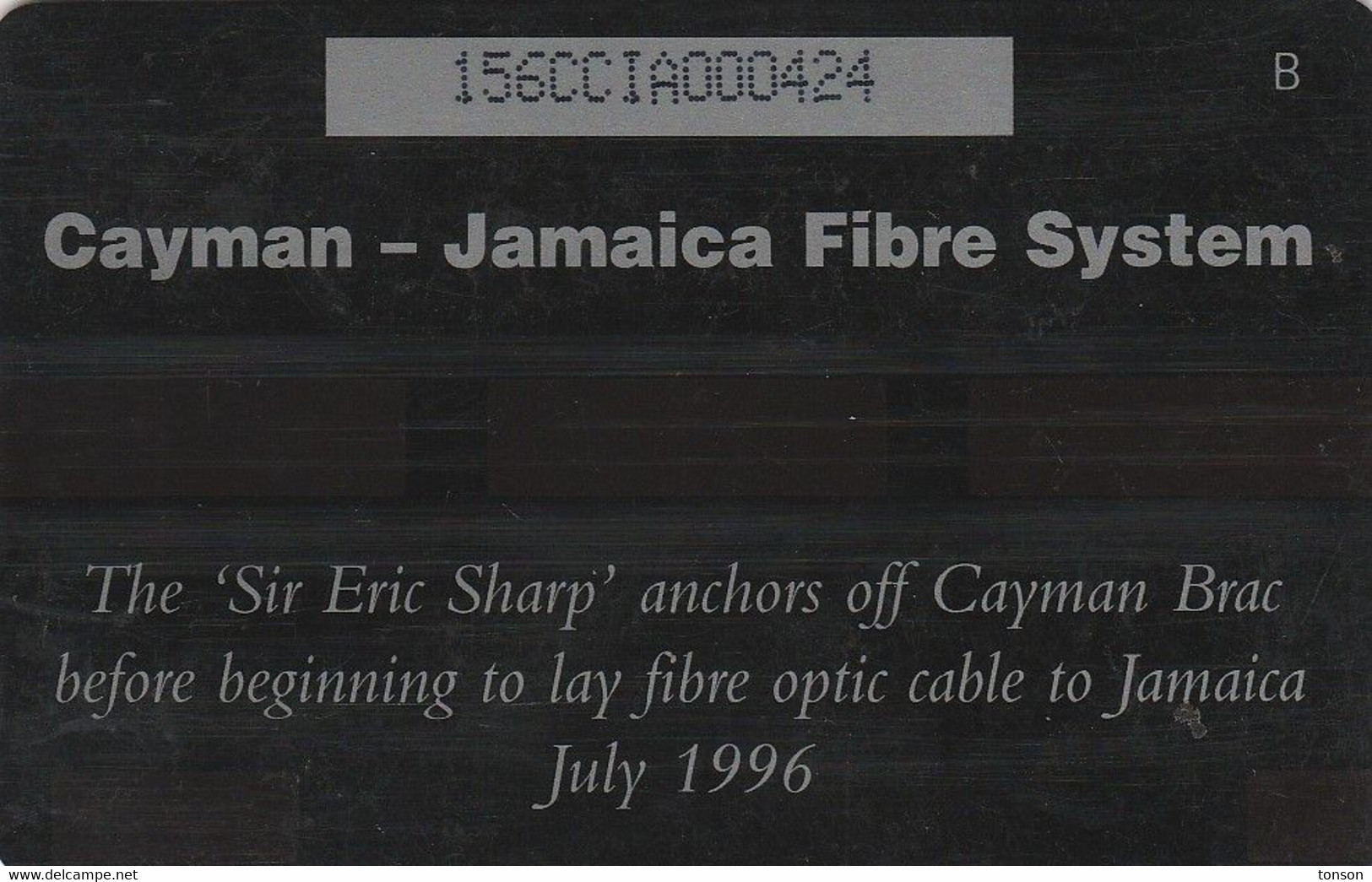 Cayman Islands, CAY-156A,  Cayman - Jamaica Fibre System - Sir Eric Sharp, Ship, 2 Scans - Kaaimaneilanden