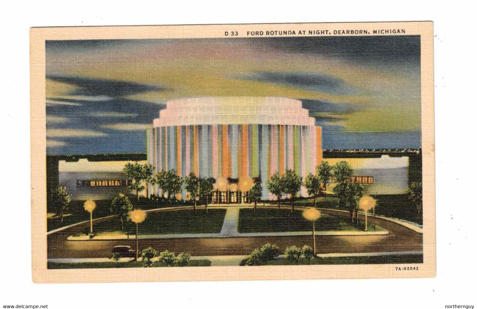DEARBORN, Michigan, USA, Ford Rotunda At Night, Old Linen Postcard - Dearborn