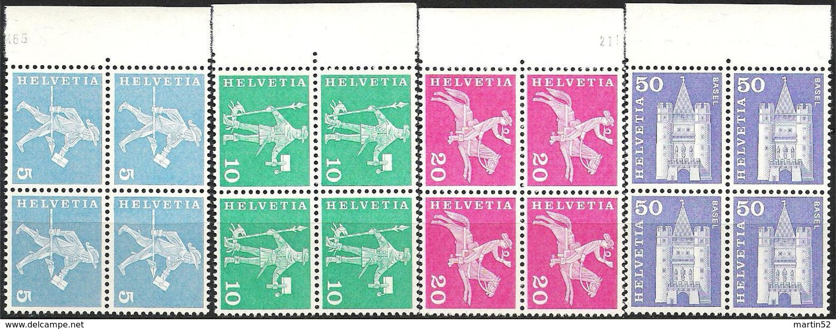 Schweiz Rollen Suisse Rouleaux Swiss Coils 1960: Zu 355R/363R Mi 696R/704R Block ** Postfrisch MNH (Zumstein CHF 50.00) - Coil Stamps