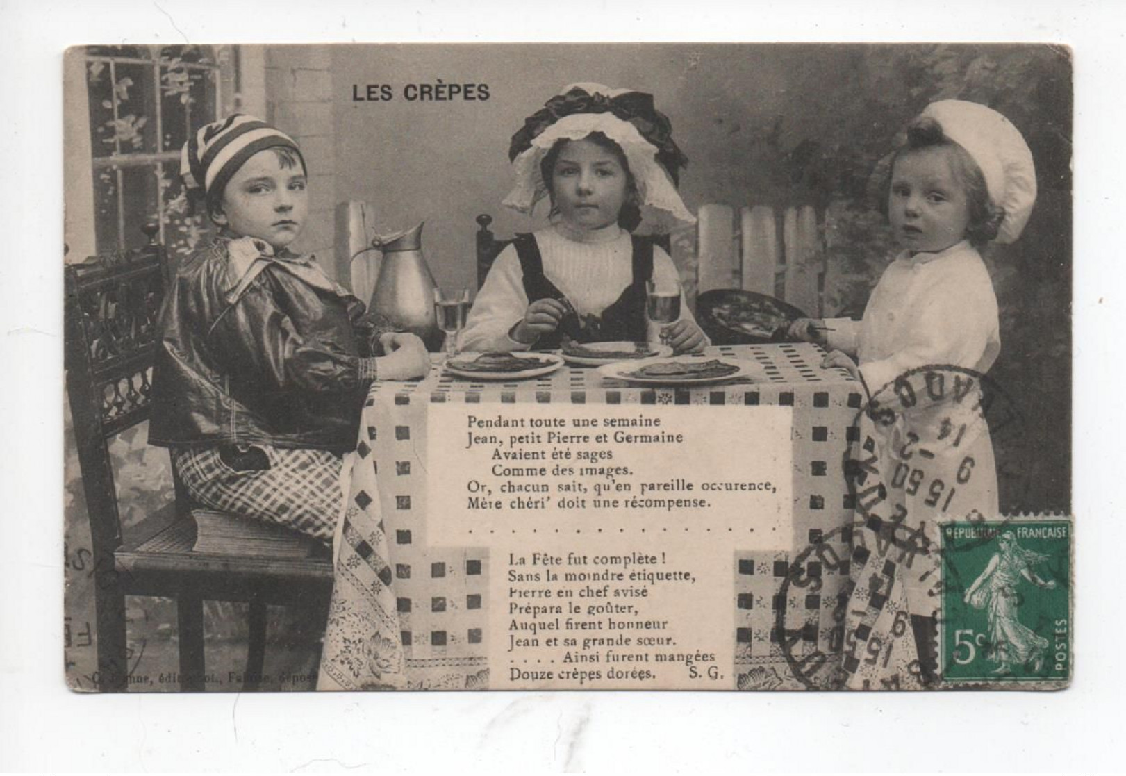 "  Les  Crèpes  "   3  Enfants à  Table  -  "  Pendant  Toutes  Une  Semaine Jean ,  Petit Pierre  Et  Germaine....." - Gruppi Di Bambini & Famiglie