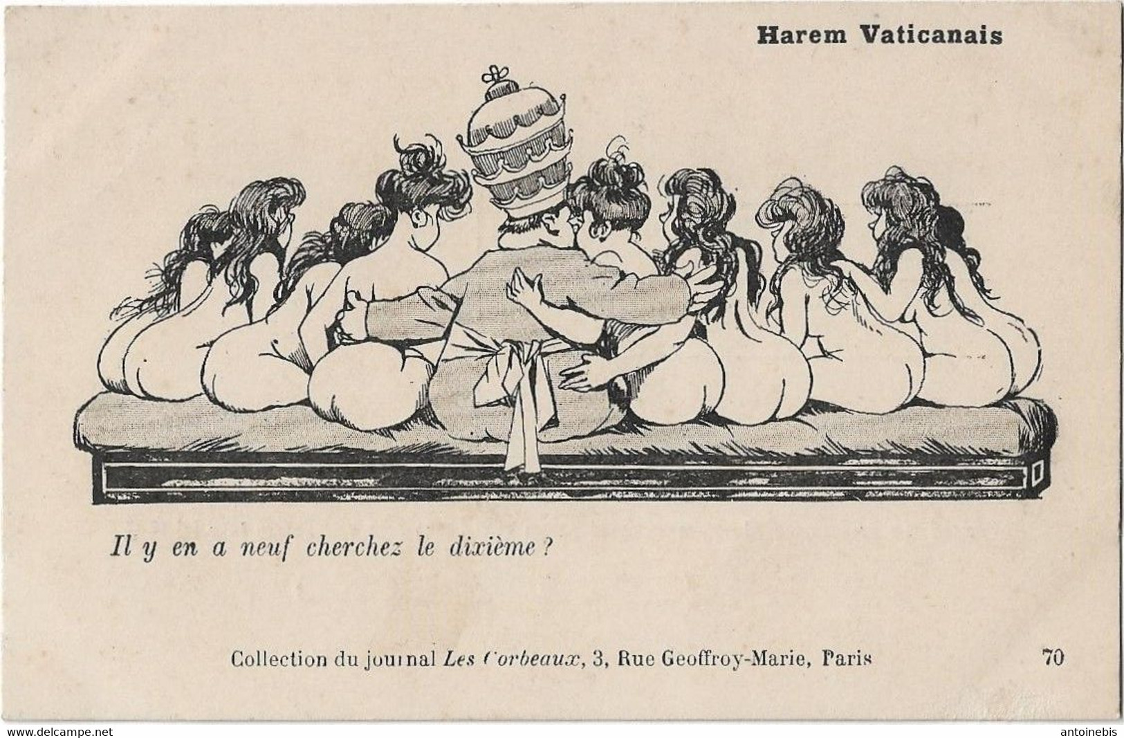 " Harem Vaticanais " -- Caricature Satirique ,anti Cléricale - Collection  Journal " Les Corbeaux " - Satirische