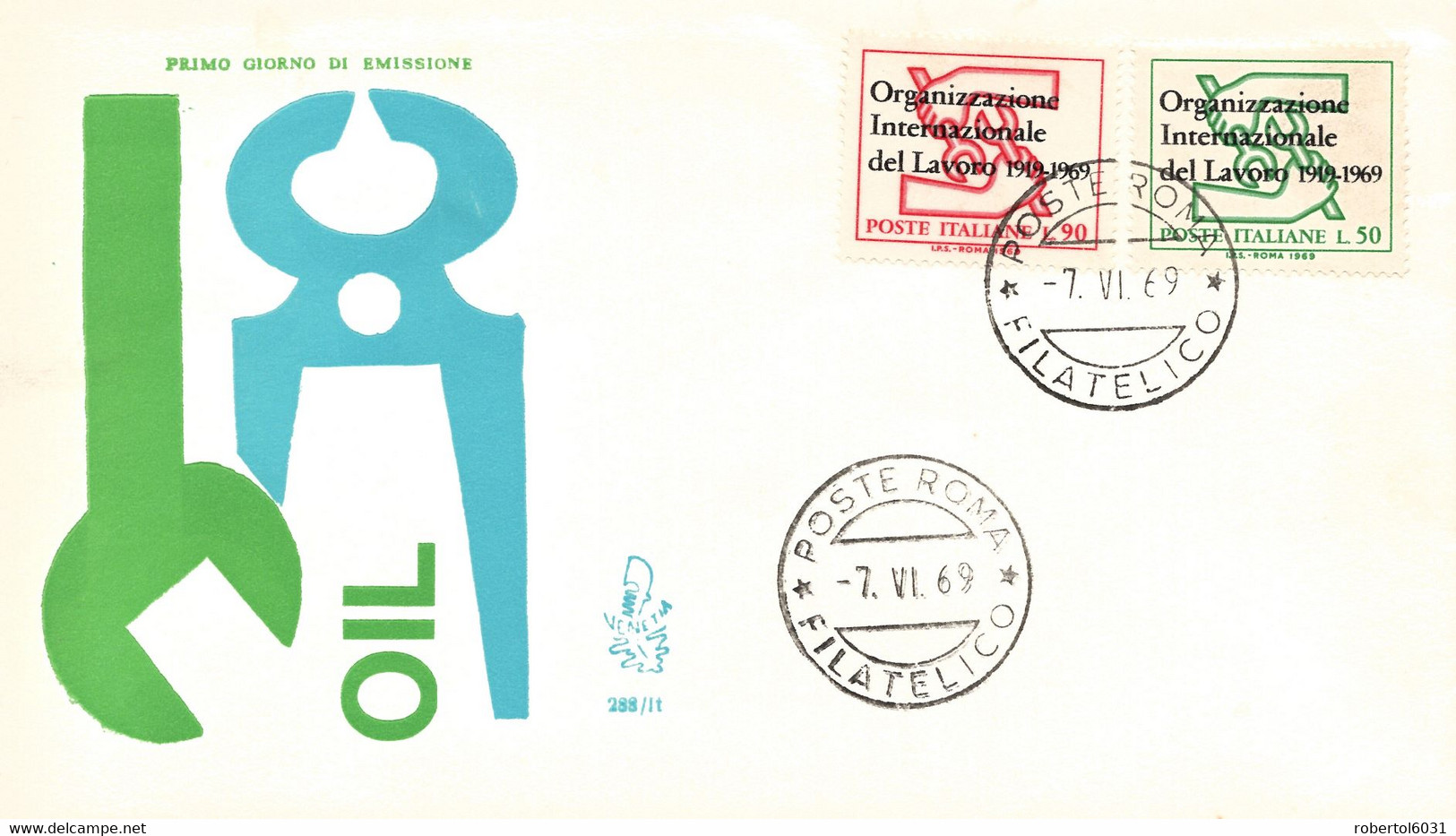 Italia 1969 FDC VENETIA 50th ILO International Labour Organization OIL Organizzazione Internazionale Del Lavoro - ILO