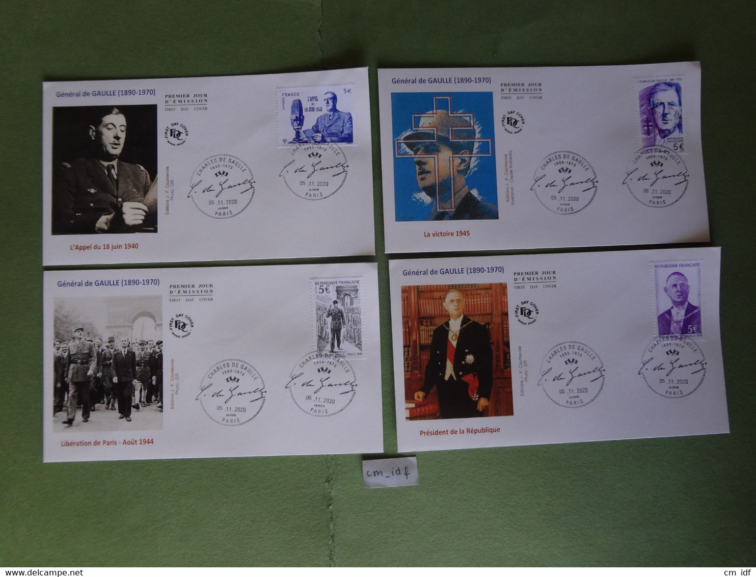 FRANCE 2020 5,00 EUROS " GÉNÉRAL DE GAULLE 1890 - 1970 ", OBLITÉRATIONS PARIS 5.11.2020 4 ENVELOPPES  F.D.C. - 2020-…