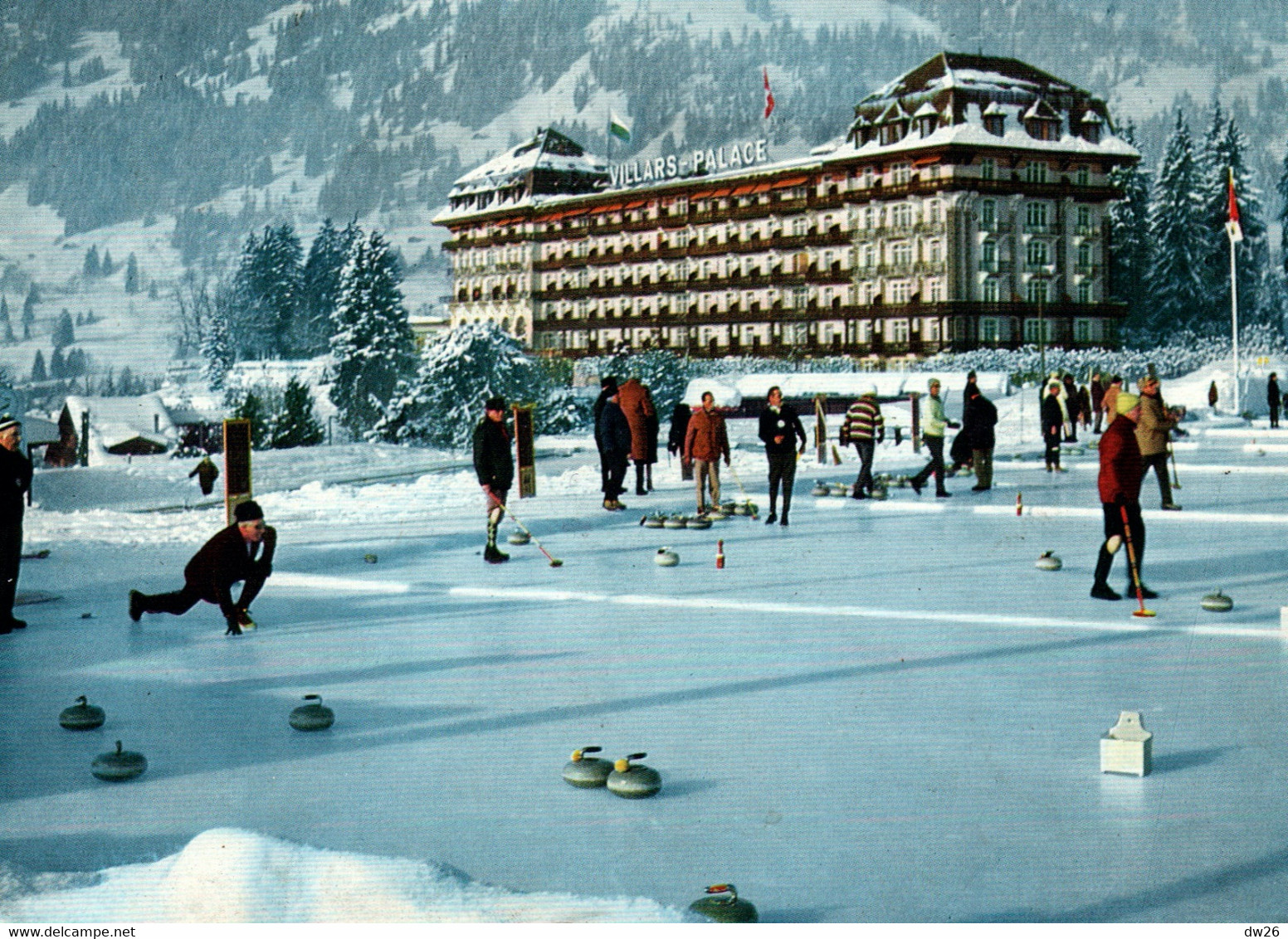 Sports D'Hiver - Villars Sur Ollon (Suisse, Vaud) Le Villars-Palace Et Sa Place De Curling - Edition Marcel Rouge - Sports D'hiver