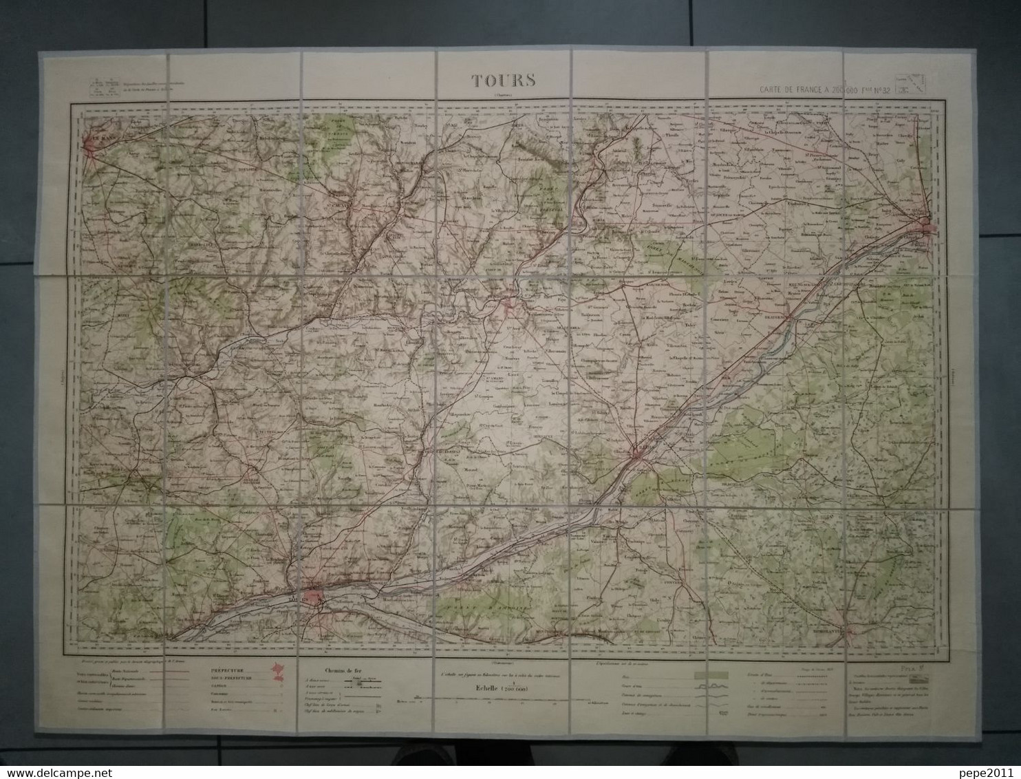 Ancienne Carte Entoilée De TOURS  Et Sa Région - Edition FOREST Révisée En 1904 Et 1906 - Topographische Karten