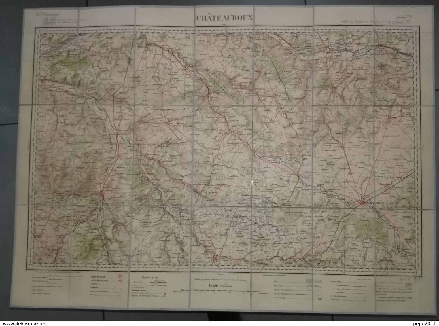 Ancienne Carte Entoilée De CHATEAUROUX Et Sa Région - Edition FOREST Révisée En 1904 Et 1907 - Mapas Topográficas