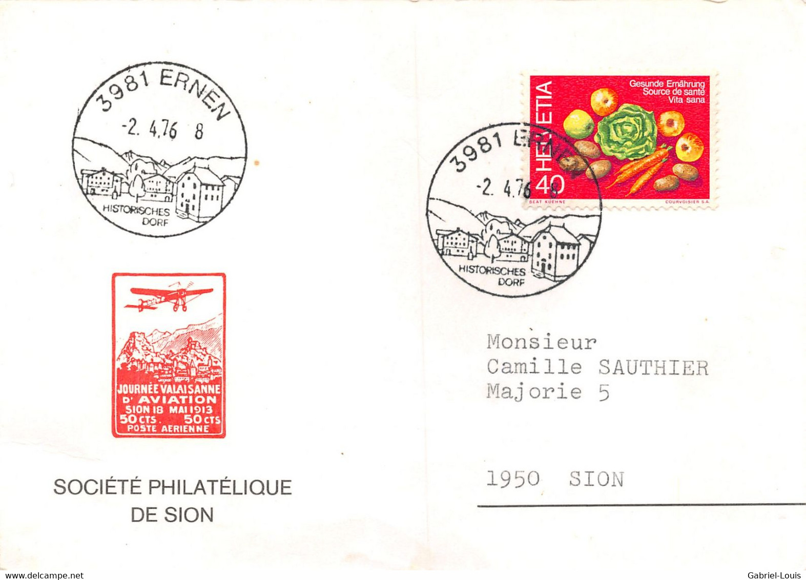 Société Philatélique De Sion - Cachet Ernen 1976 - Sonstige & Ohne Zuordnung