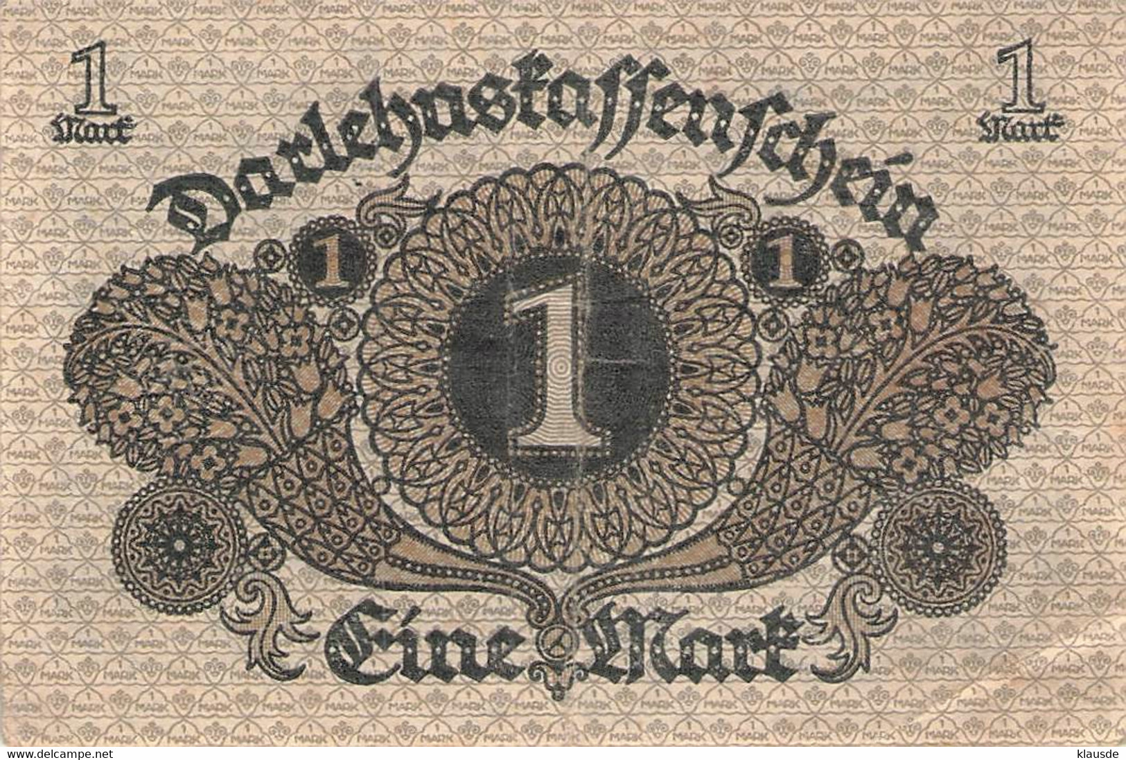 1 Mark 1920 Deutsche Reichsbanknote AU/EF (II)  Darlehenskassenschein - 1 Mark