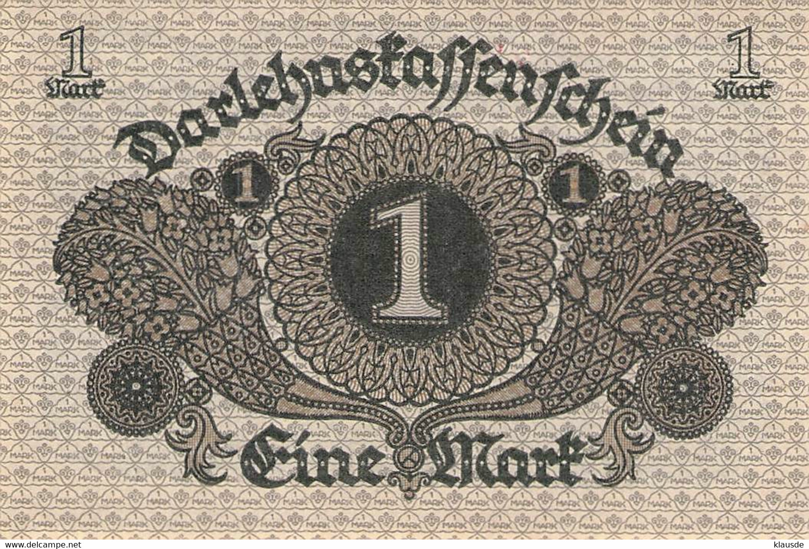 1 Mark 1920 Deutsche Reichsbanknote AU/EF (II)  Darlehenskassenschein - 1 Mark